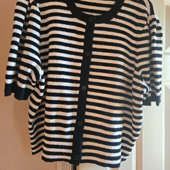 XL Marled black/white stripe cardigan, new without tags - Picture 4 of 4